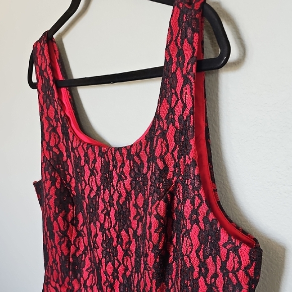 Torrid X Rebel Wilson Red Peplum with Black Lace Sleeveless Rockabilly Dress 20 - Picture 4 of 12